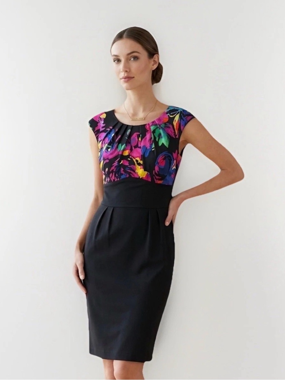 Trina Turk Colorful Floral 100 Percent Silk Sheath Dress Black Lace Slip Sz 6
